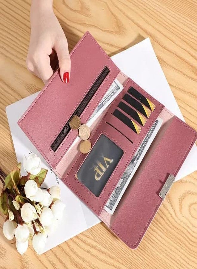 GION محفظة جيون فائقة النحافة ثلاثية الطيات الطويلة من الجلد الصناعي، حامل بطاقات ائتمان، منظم دفتر شيكات، محفظة نقود بسحاب للسيدات والنساء والفتيات (قطعة واحدة) - Image 3